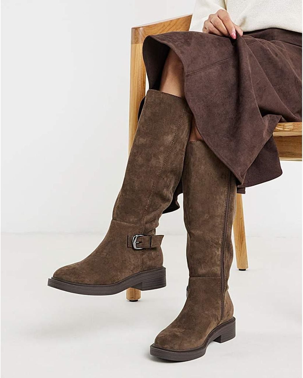 Simply Be Brown Buckle Stretch Knee High Wide C