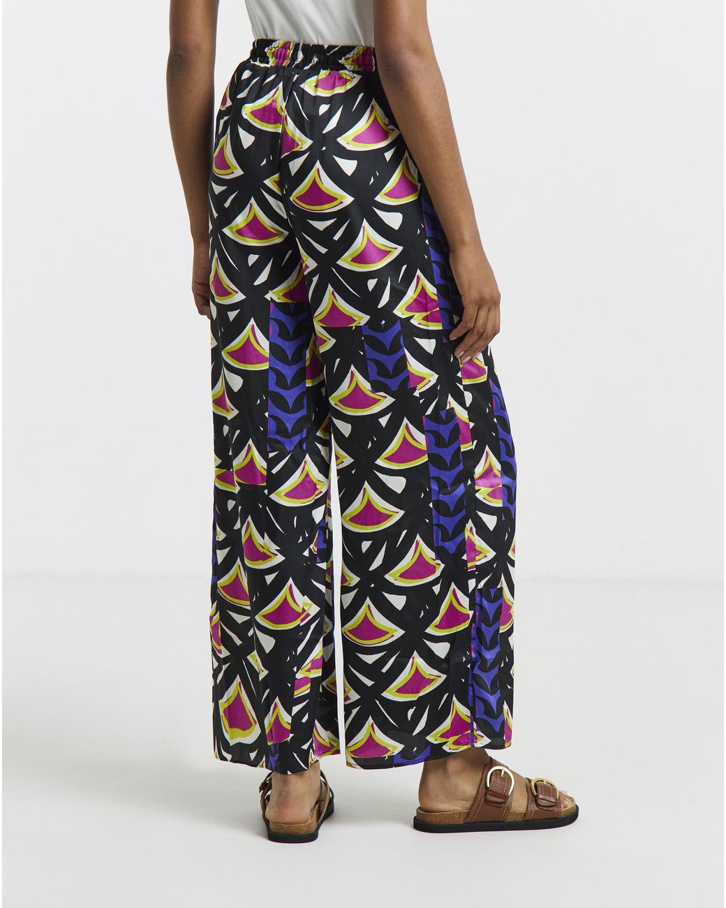 Simply Be Black Geo Print Satin Wide Leg Trousers