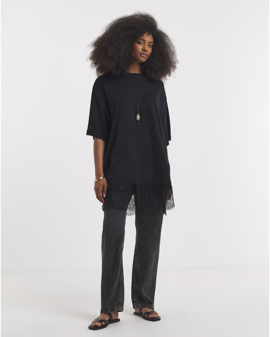 Simply Be Black Lace Hem T-Shirt Dress