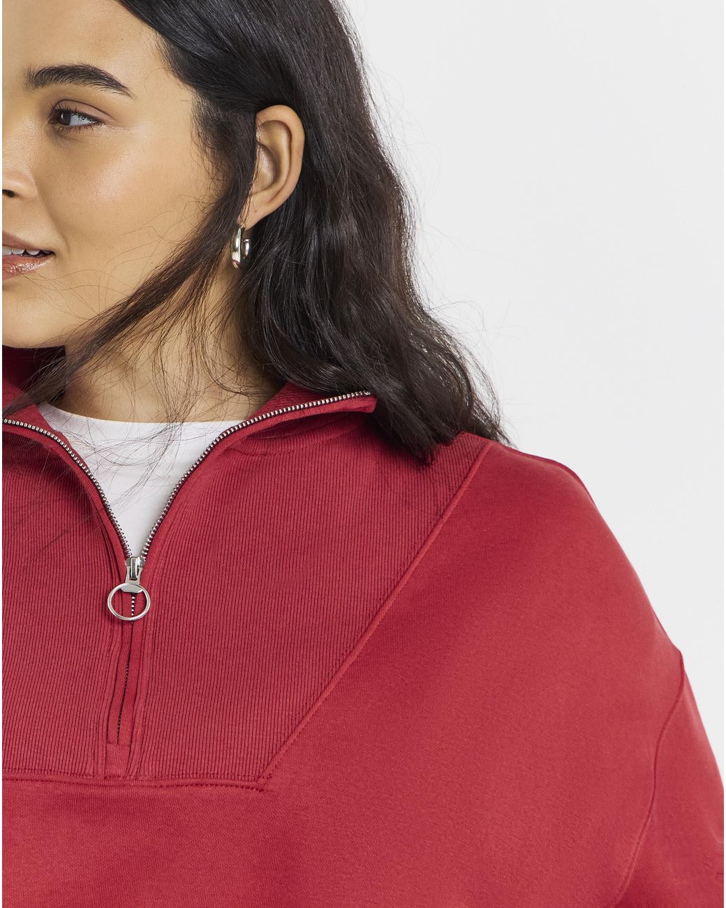 Simply Be Red 1/4 Zip Sweatshirt With Rib Panel