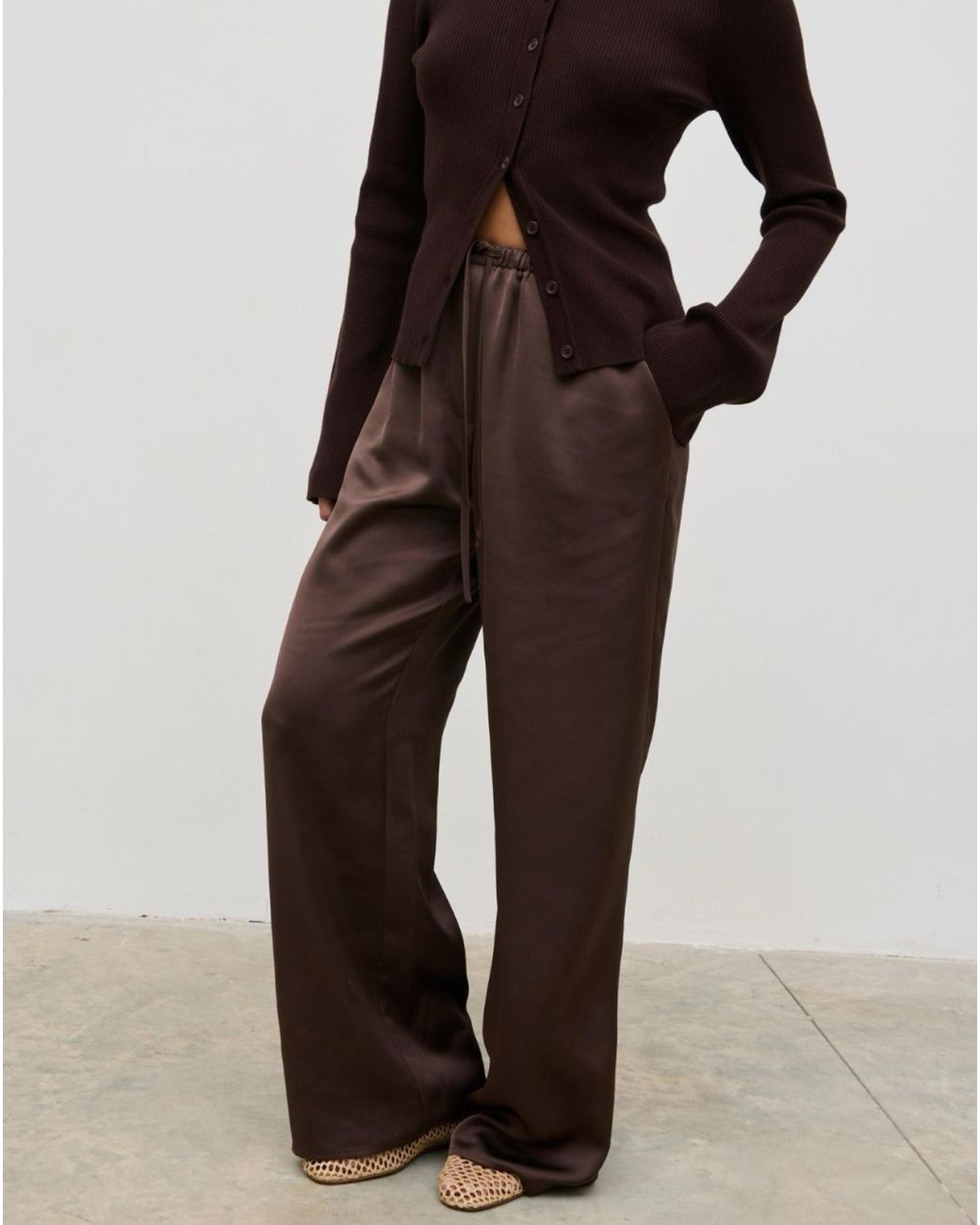 Pretty Lavish Brown Breya Satin Trousers