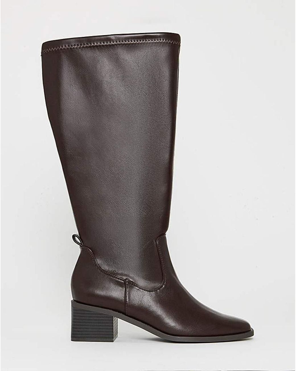 Simply Be Brown Block Heel Knee High Sock Boot Wide S