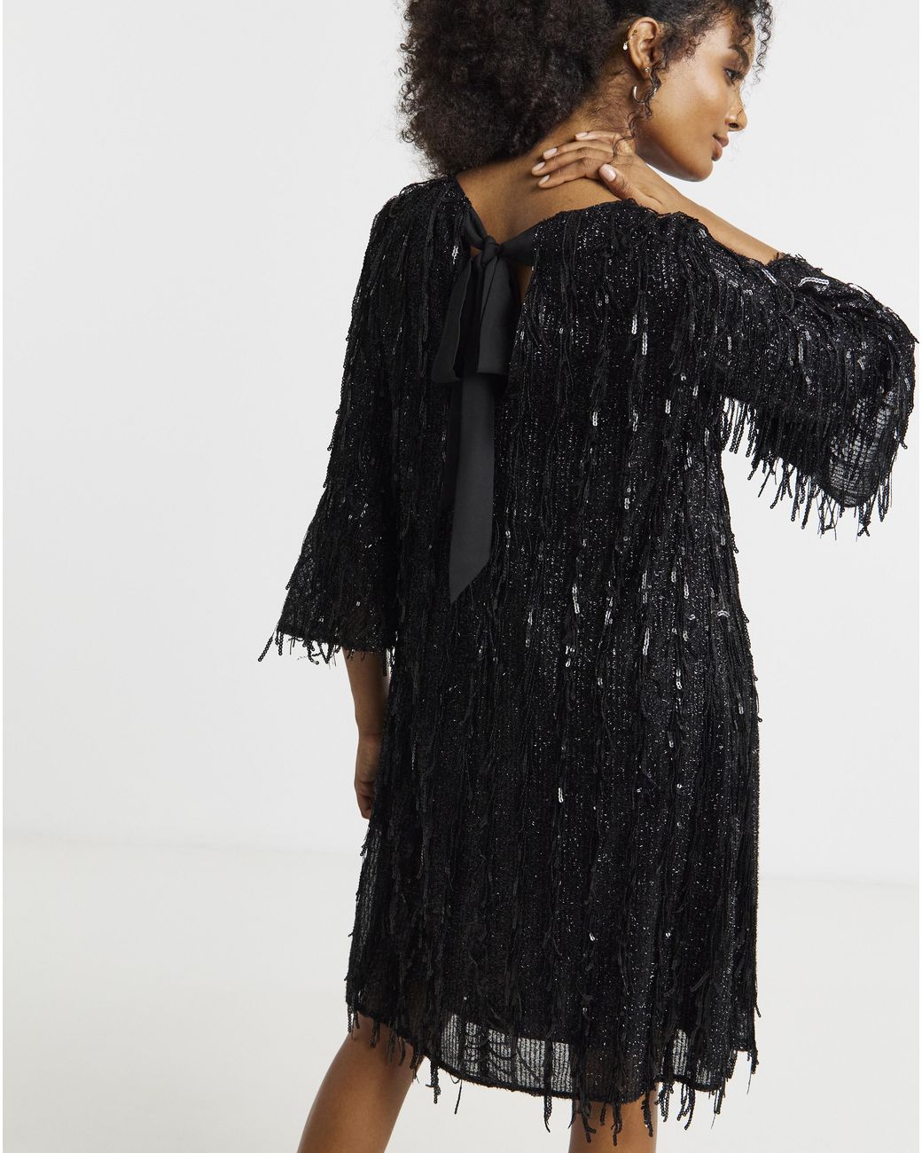Joanna Hope Black Sequin Tassle Dress