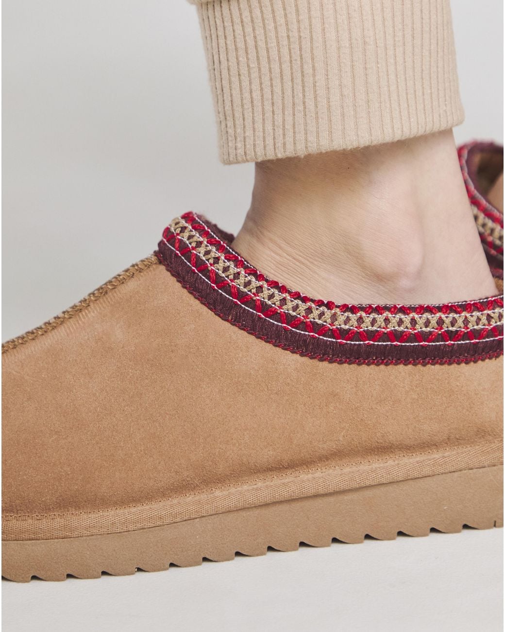 Simply Be Brown Embroidery Full Mule Slipper Wide