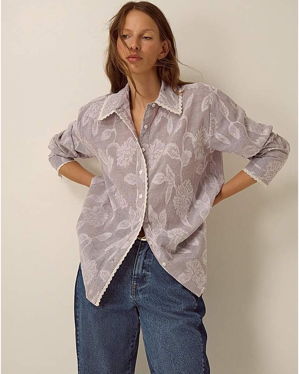 Monsoon Natural Ariella Jacquard Stripe Shirt