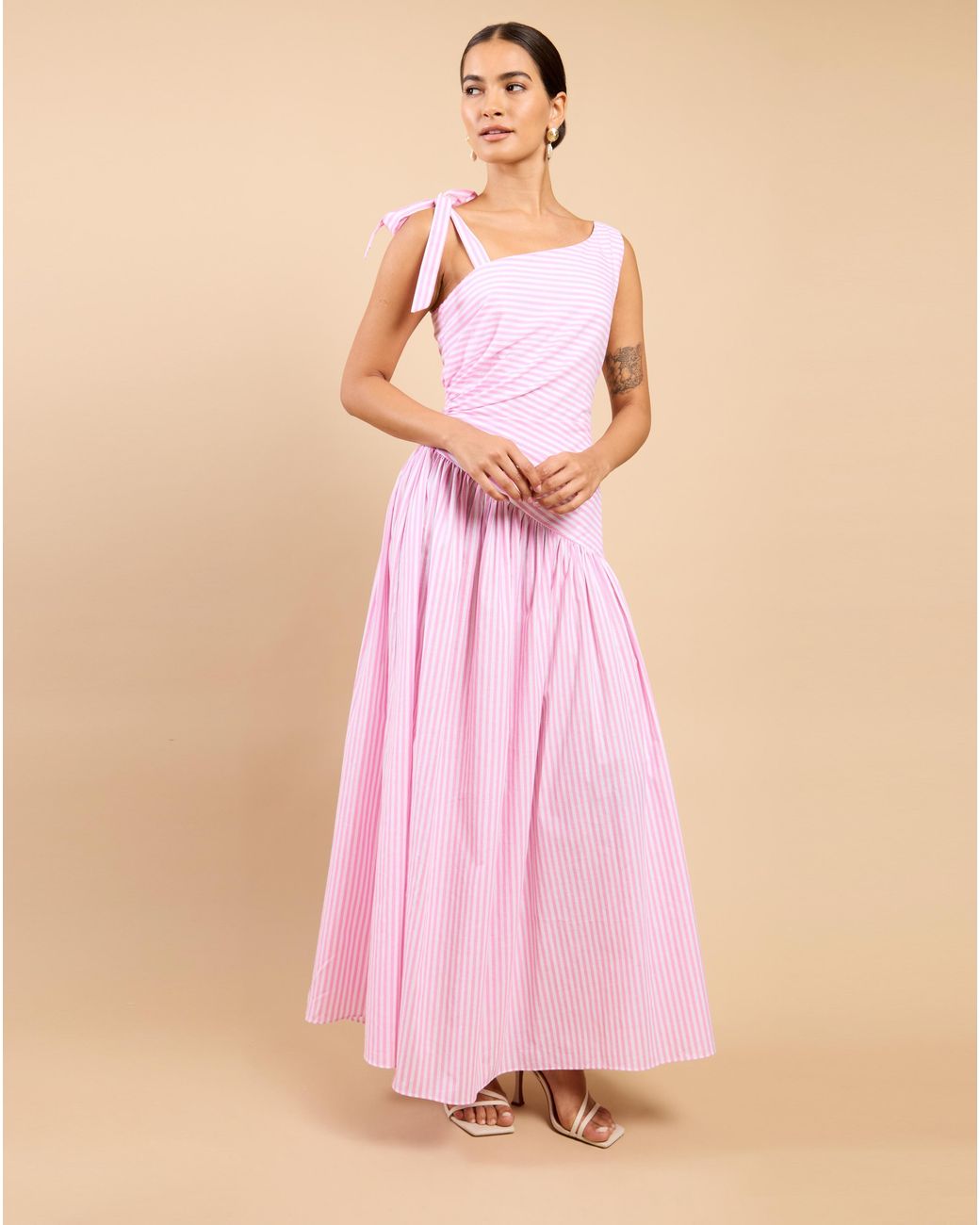 Little Mistress Pink Lm Stripe Midaxi