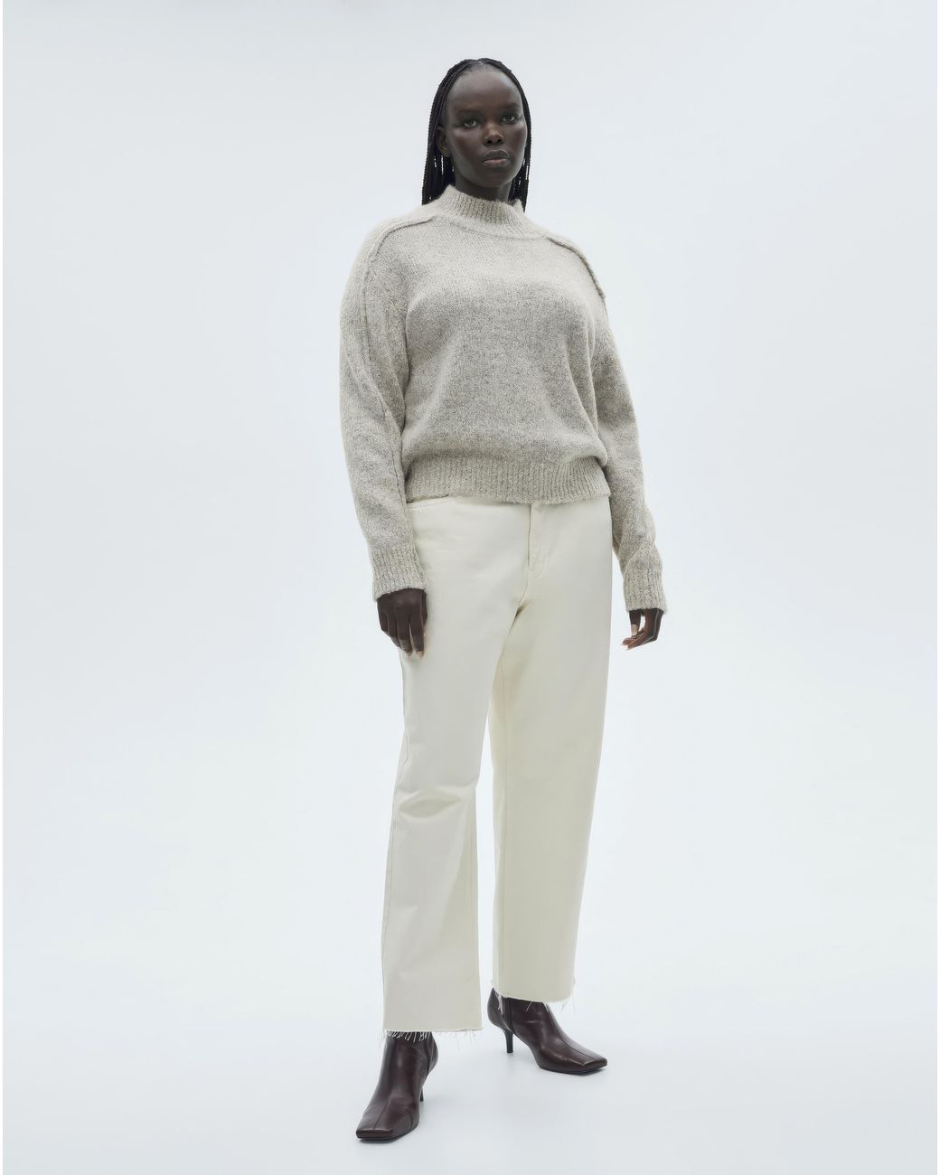 Mango White Creme High Neck Sweater