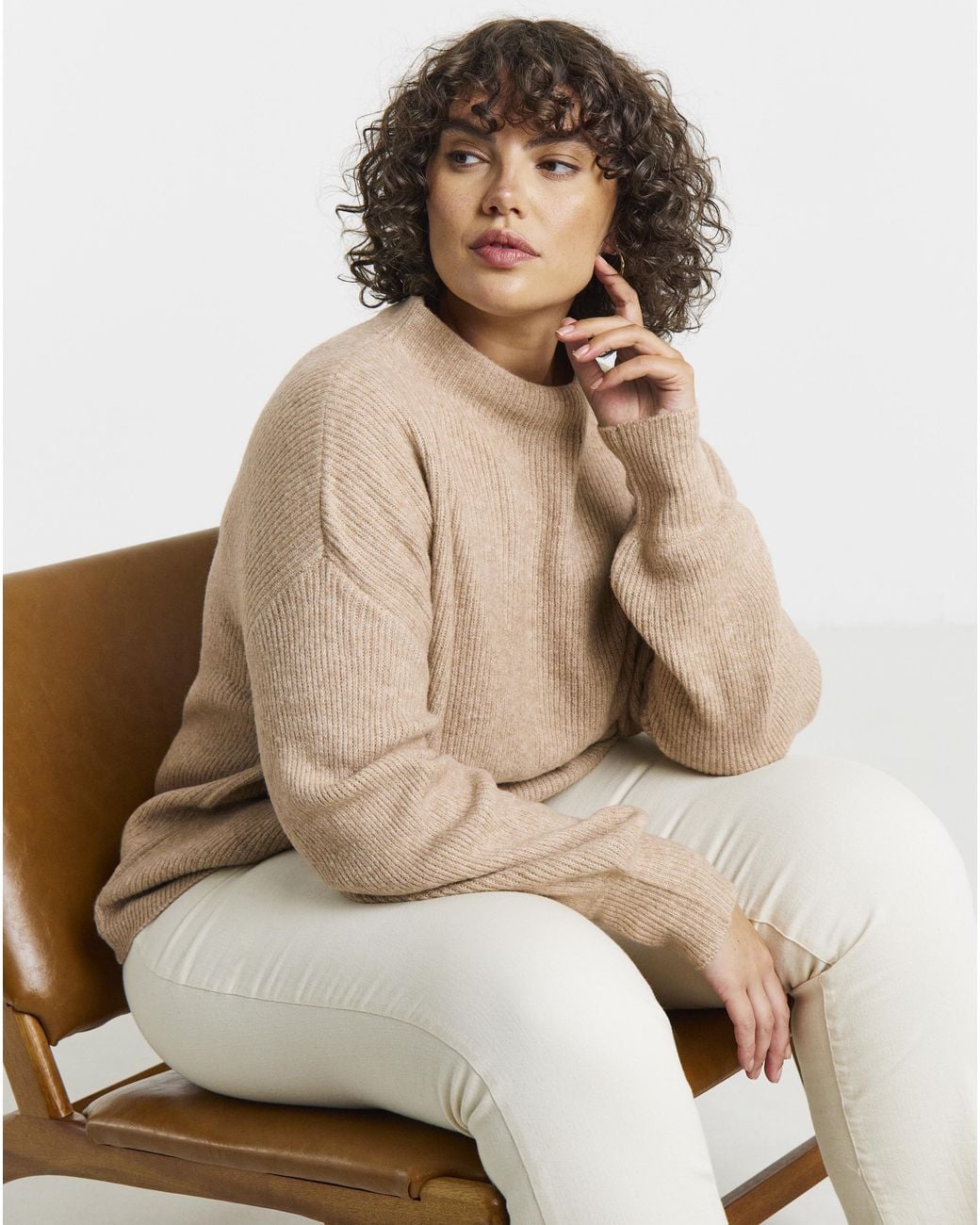 Simply Be Brown Rib Funnel Neck Jumper