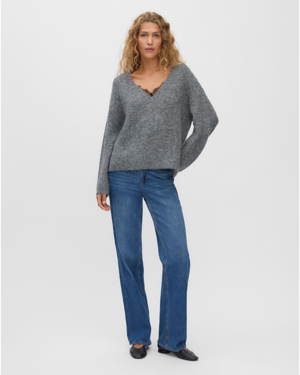 Vero Moda Gray Berry Lace V-Neck Jumper