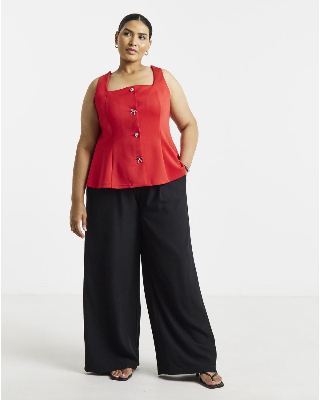 Simply Be Red Diamonte Button Waistcoat