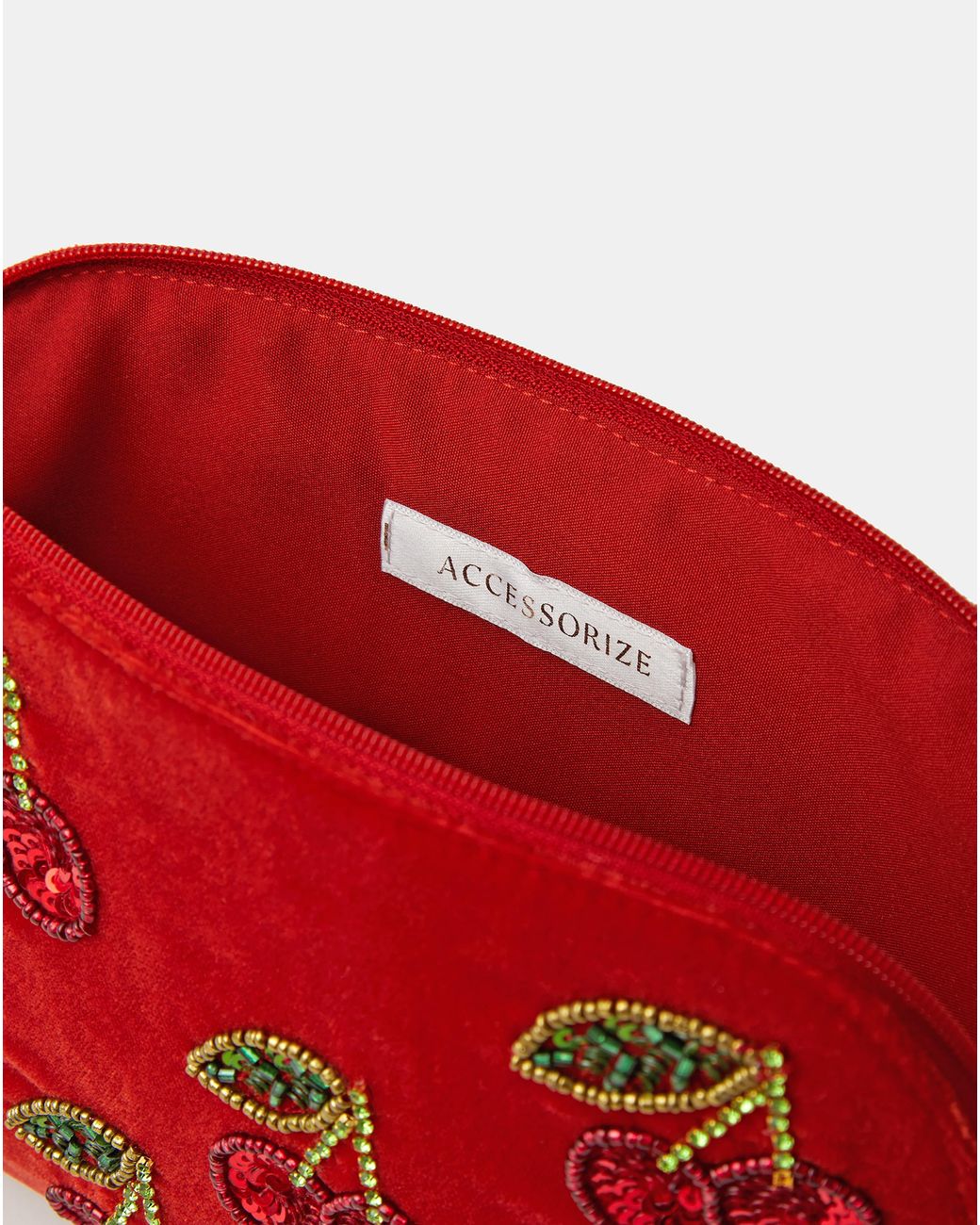 Accessorize Red Cherry Velvet Pouch