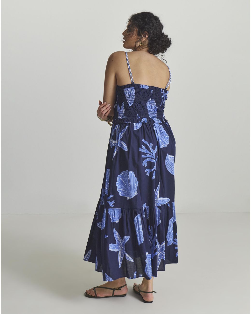 MAGISCULPT Blue Shirred Midi Beach Dress