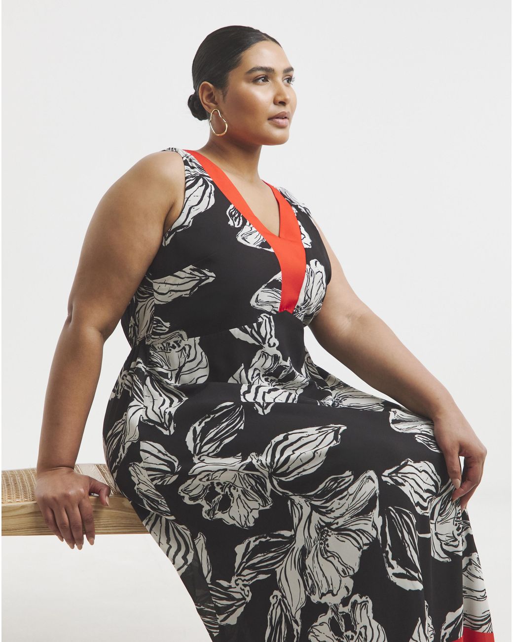 Joanna Hope Red Border Print Dress