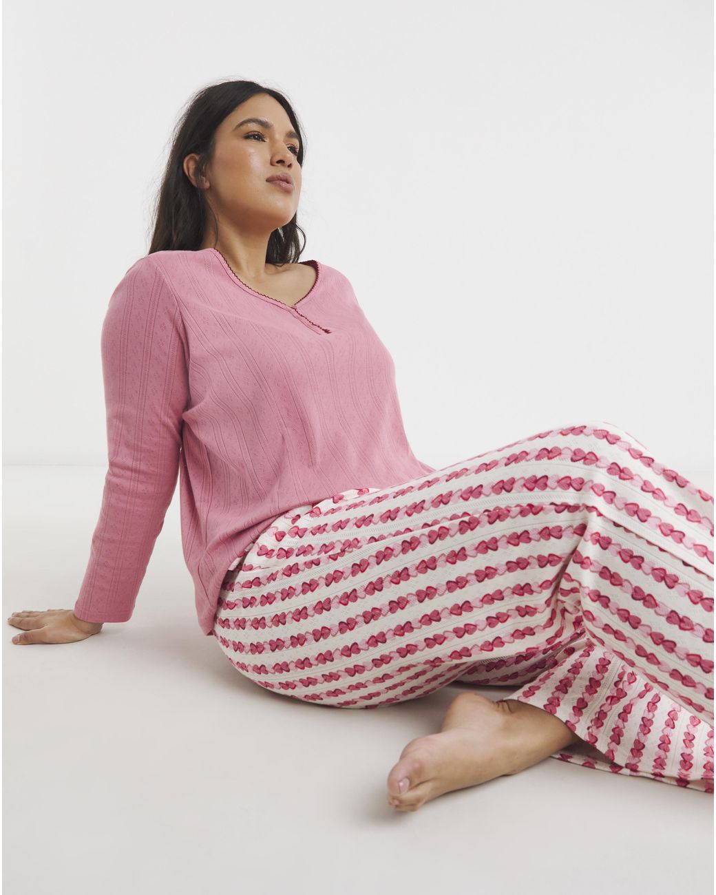 Pretty Secrets Pink Pointelle Henley Top Heart Pyjama Set