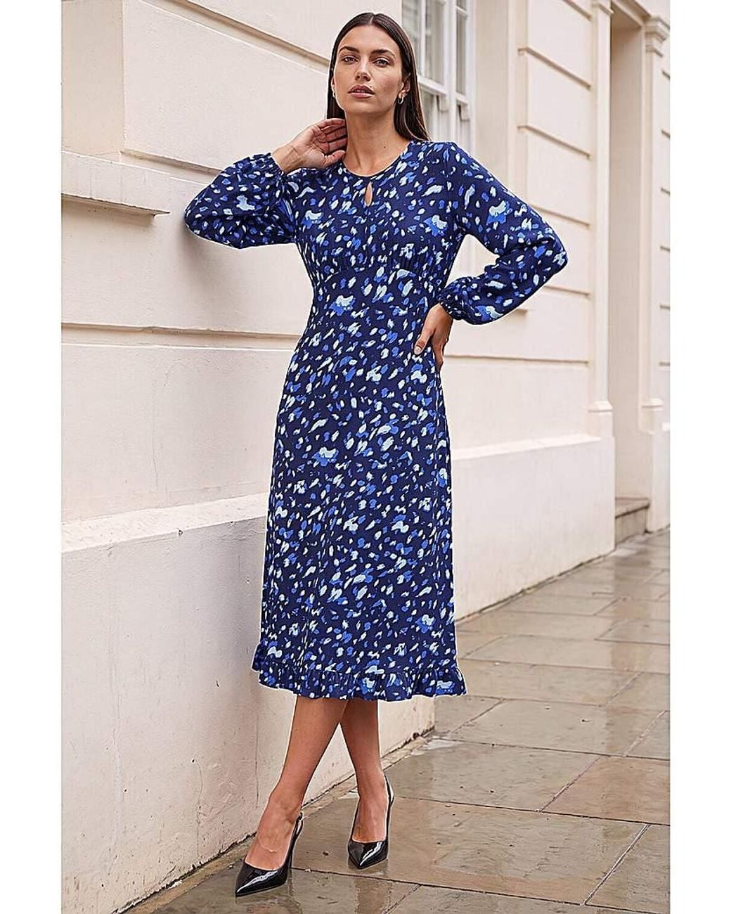 Roman Blue Roman Abstract Keyhole Dress