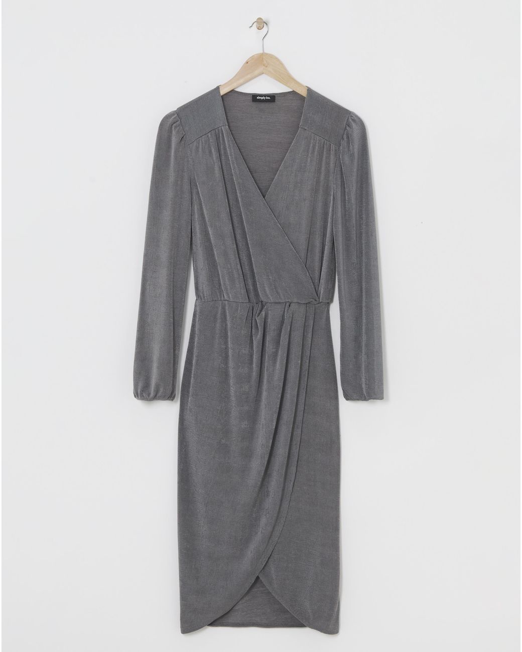 Simply Be Gray Slinky Wrap Front Midi Dress