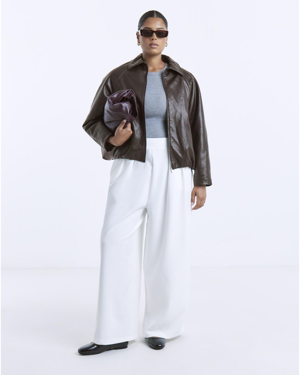 Simply Be Blue Bubble Hem Faux Leather Jacket