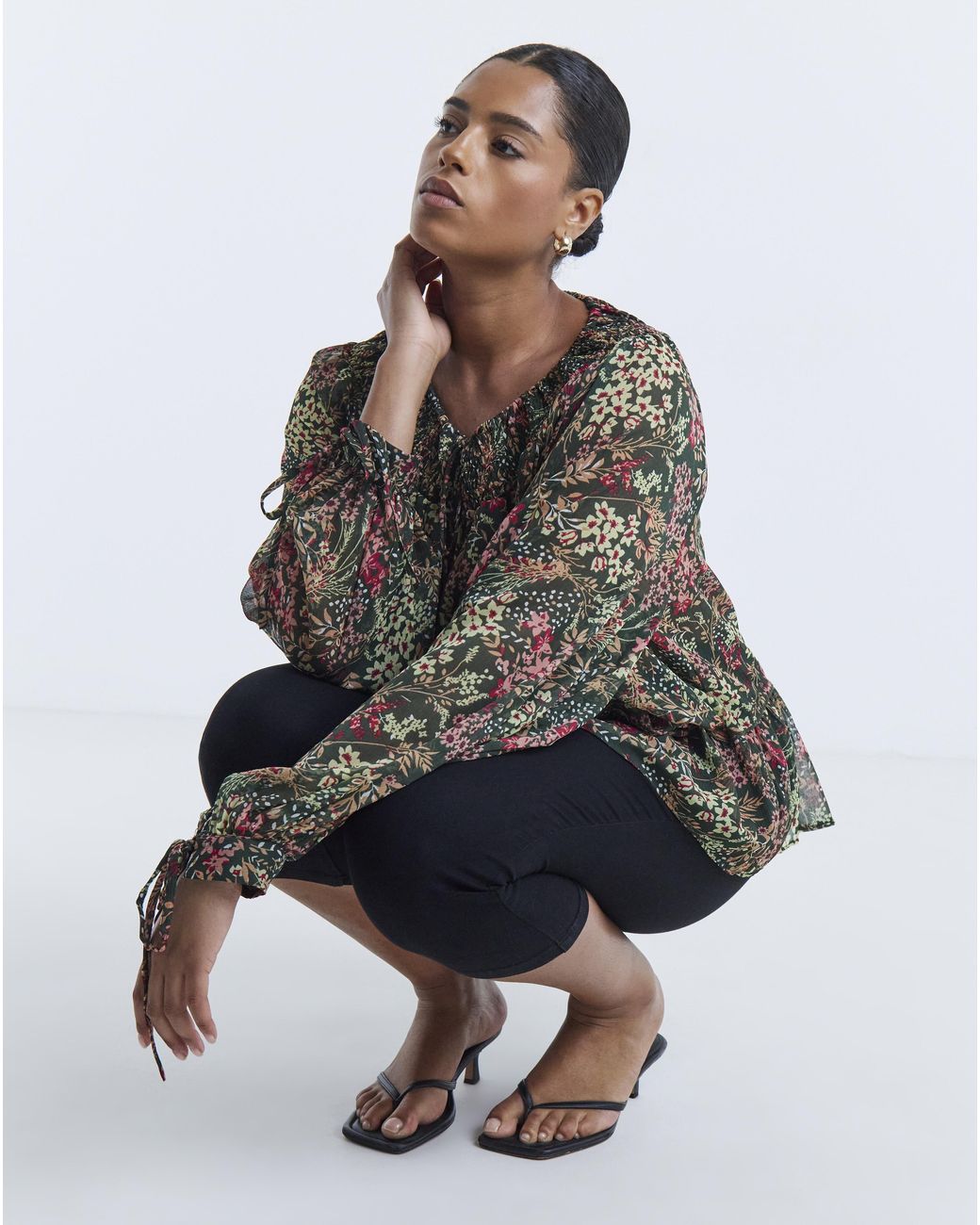Simply Be Gray Ditsy Shirred Blouse