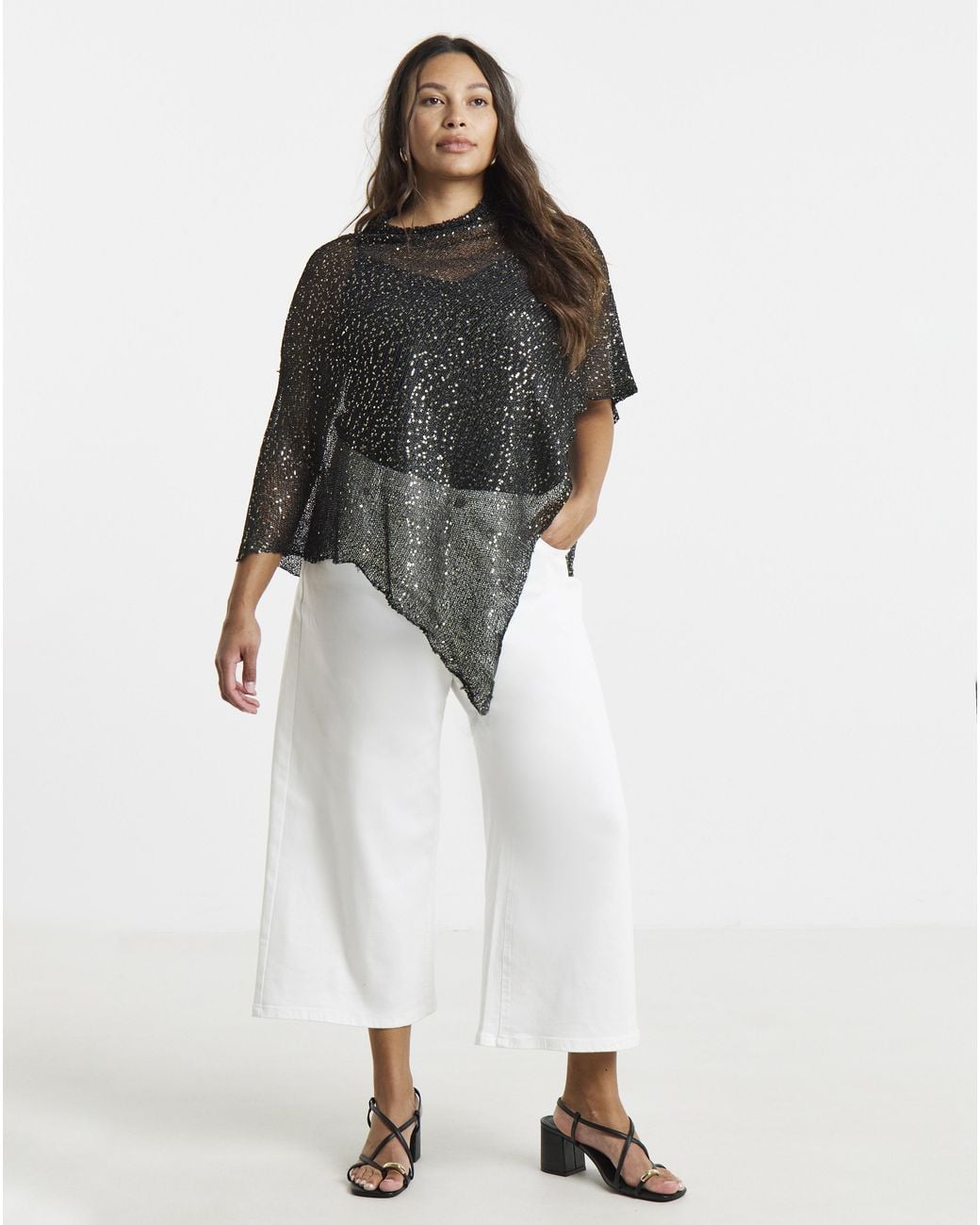 Simply Be Black Sequin Knitted Slouchy Poncho