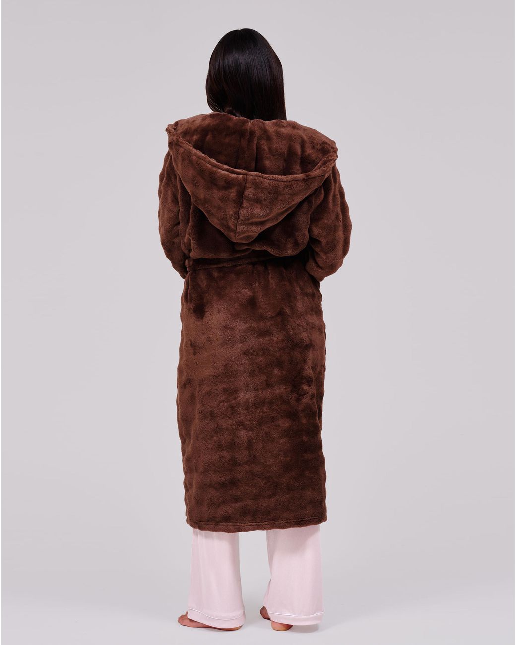 Loungeable Brown Fleece Midi Dressing Gown