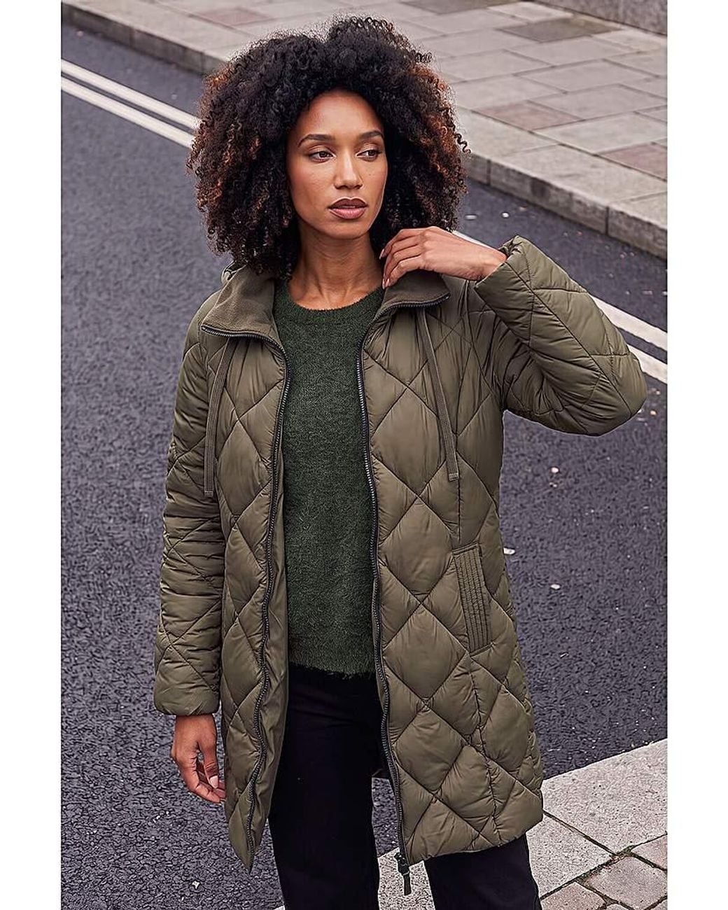 Roman Black Roman Hooded Diamond Quilt Padded Coat