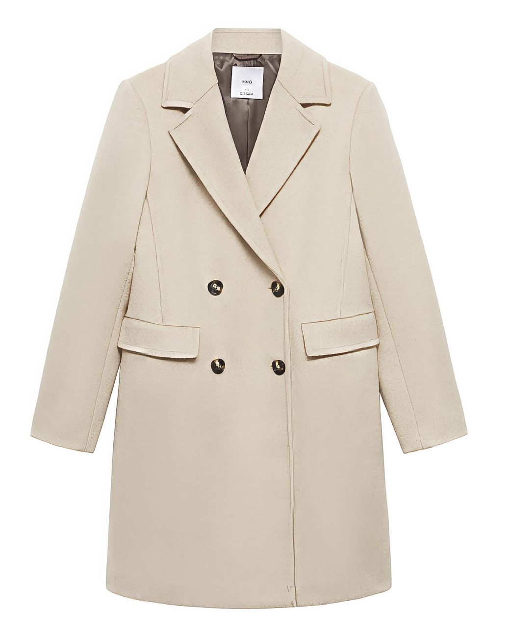 Mango White Double Breasted Wool Coat