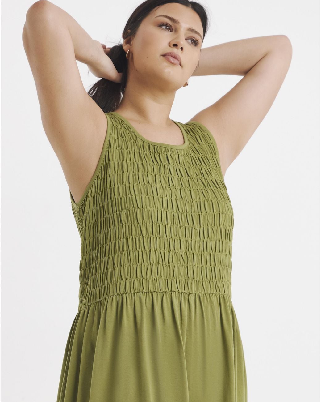 Simply Be Green Shirred Jersey Midi Dress
