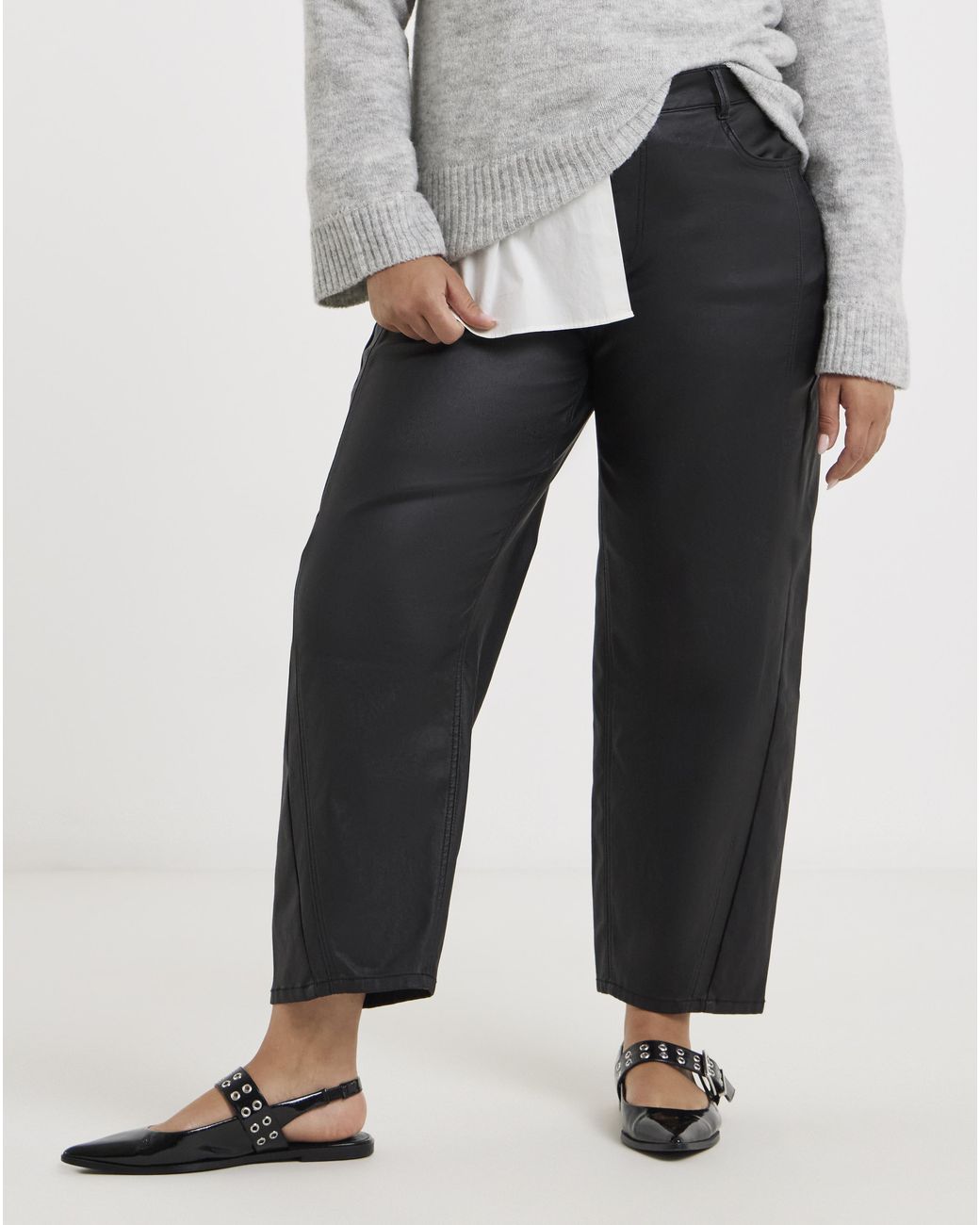 Simply Be Black Coated Barrel Leg Jeans