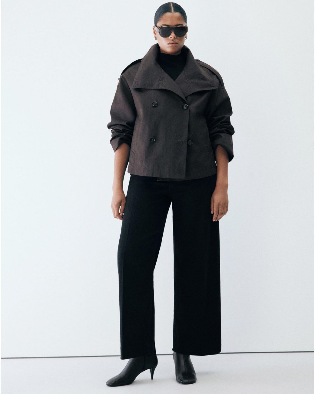 Mango Black High-Waisted Wide Leg Jeans