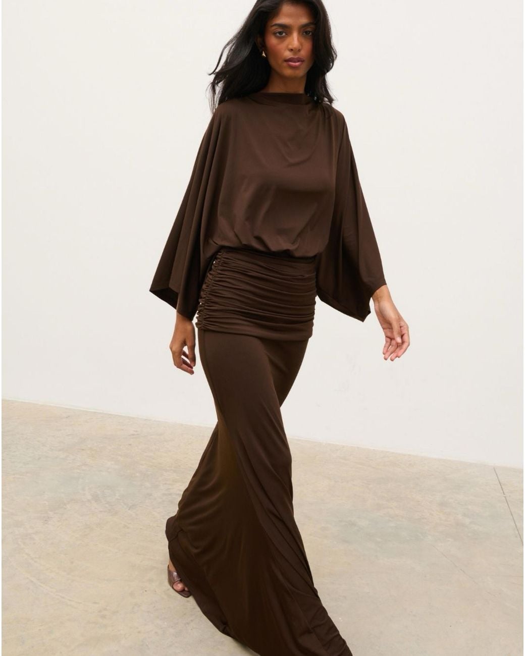 Pretty Lavish Brown Riven Ruched Maxi Dress