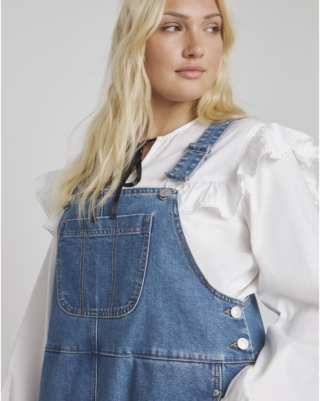Simply Be Blue Denim Dungaree Dress