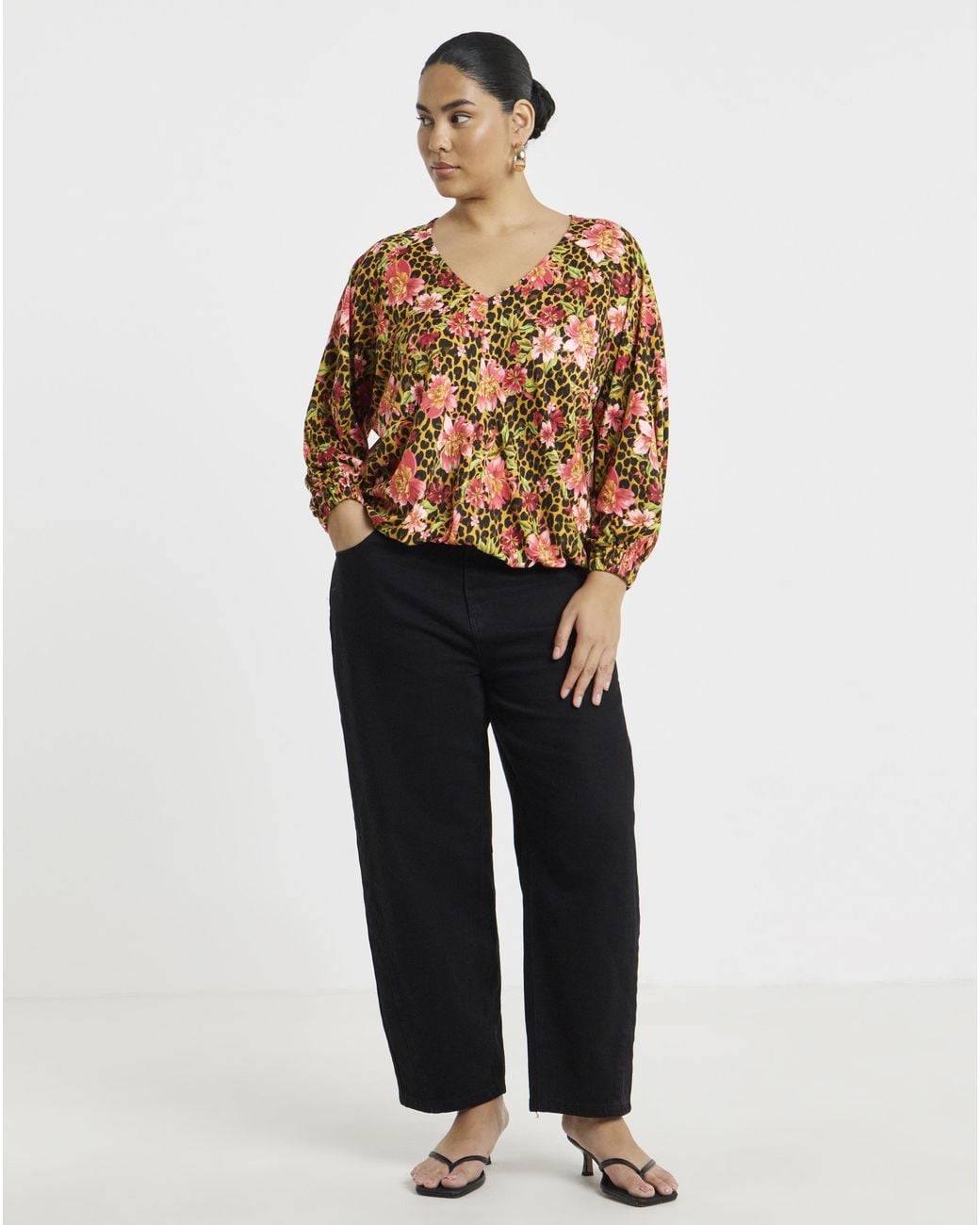 Simply Be Multicolor V-Neck Print Ls Bubble