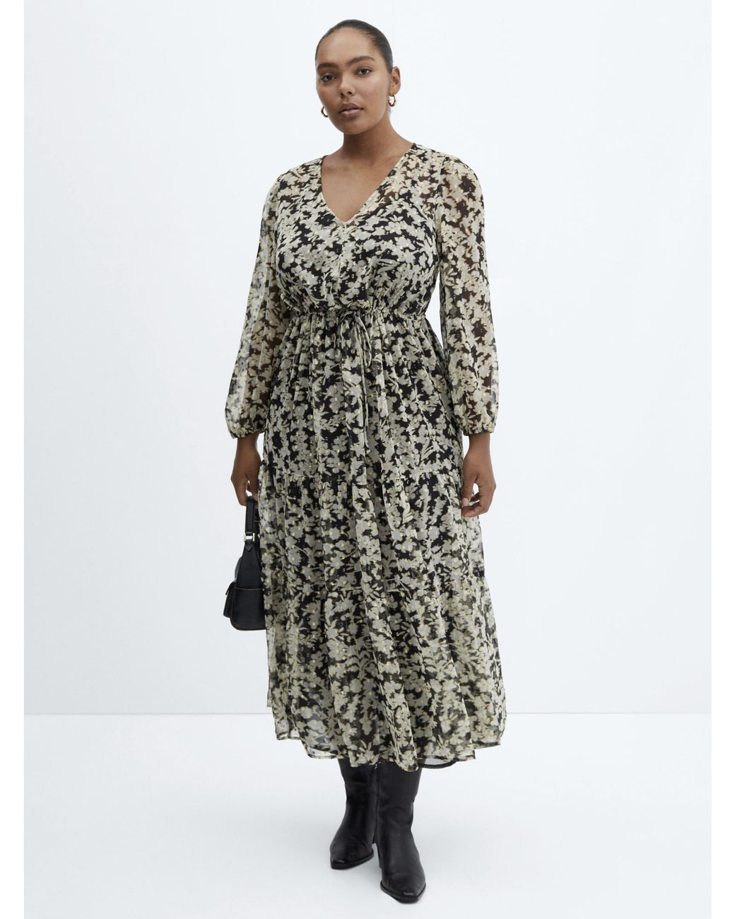 Mango White Floral Print Midi Dress