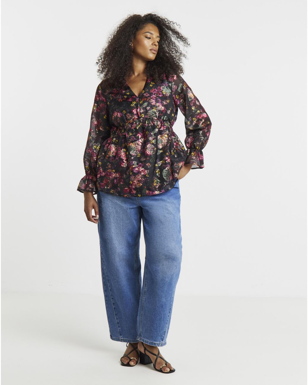 Simply Be Multicolor Foil Print V Neck Blouse