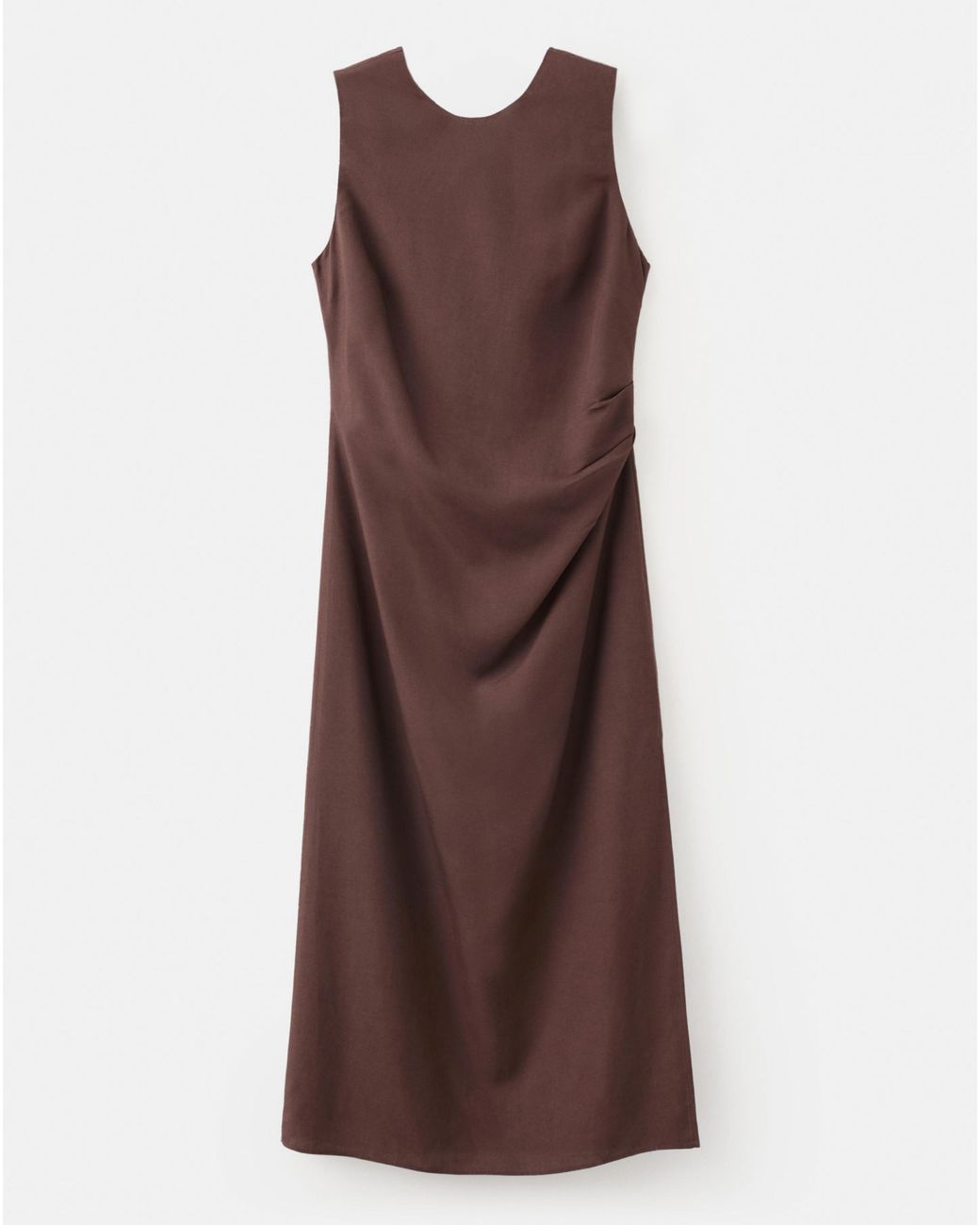 Mango Brown Side Ruched Dress With Tie Detail