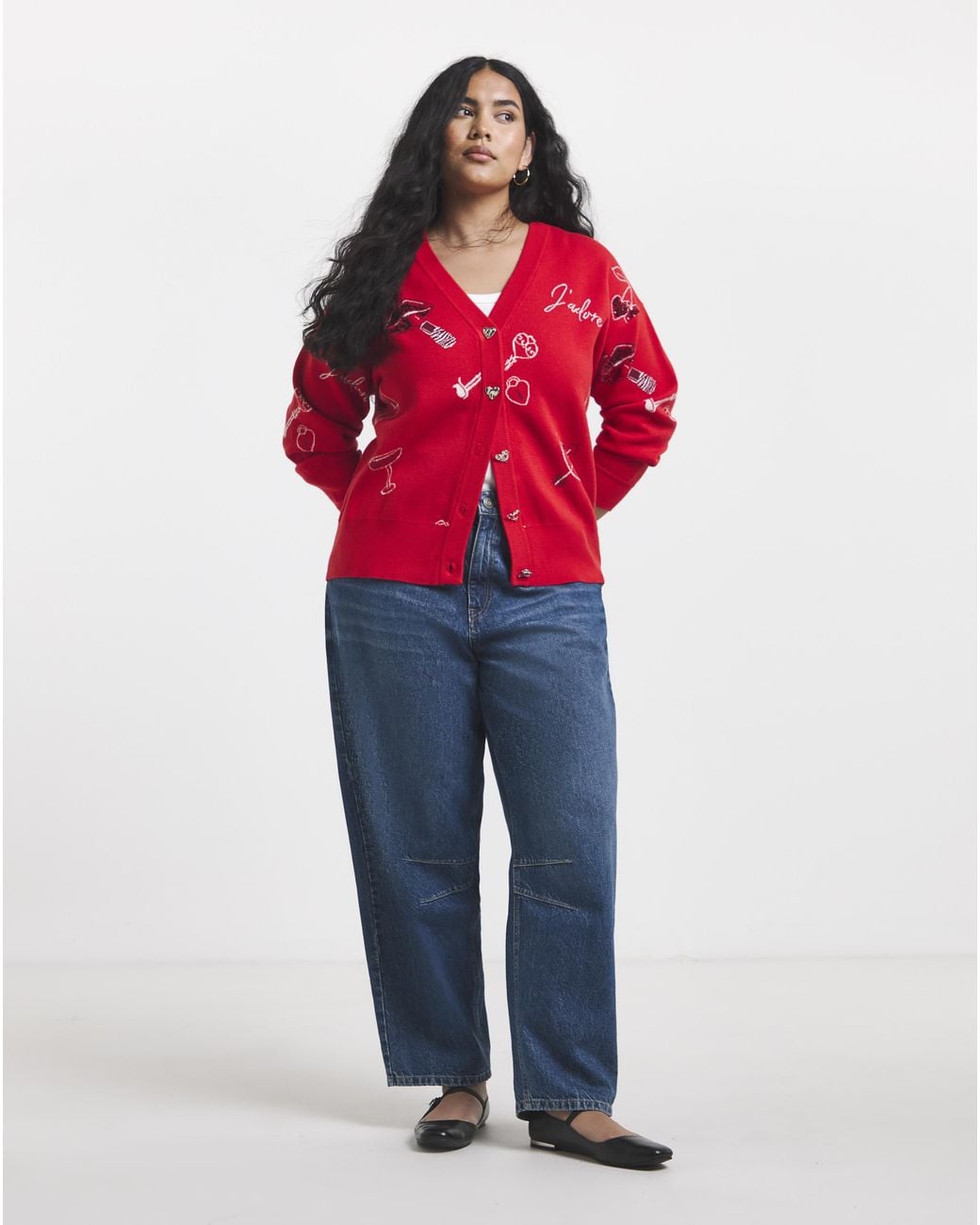 Simply Be Red Sketch Party Boyfriend Cardigan
