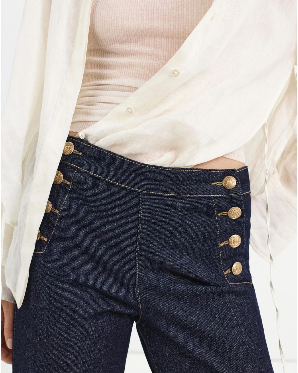 Mango Blue Wide-Leg Jeans With Side Buttons