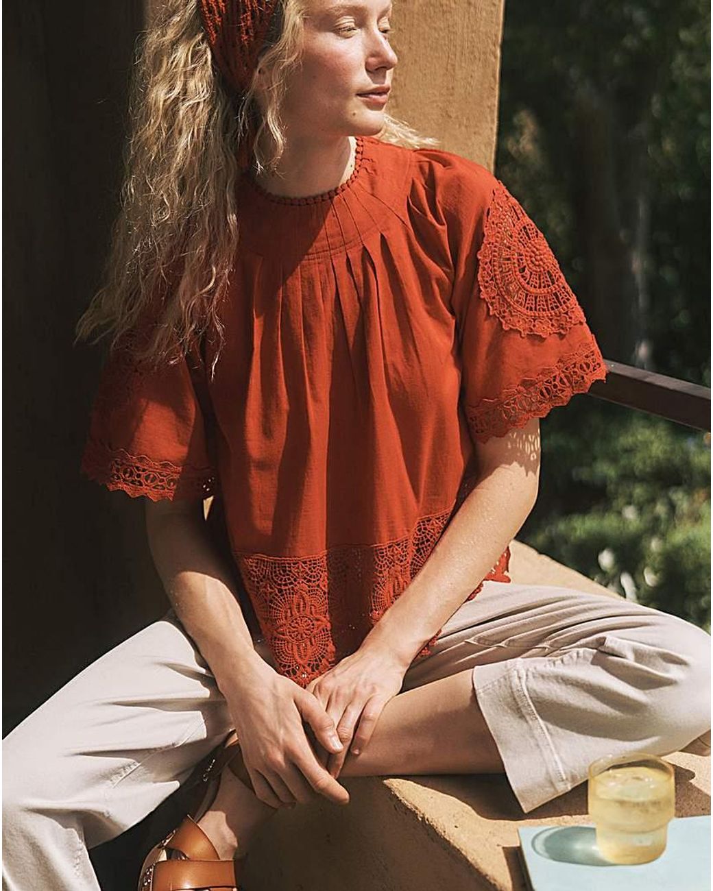 Monsoon Red Emory Floral Lace Top