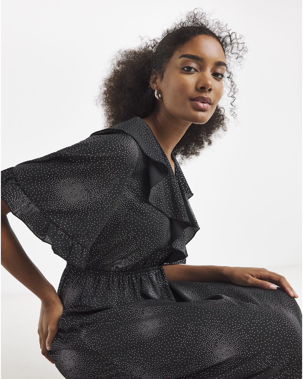 Flounce London Black Foil Ruffle Maxi Dress