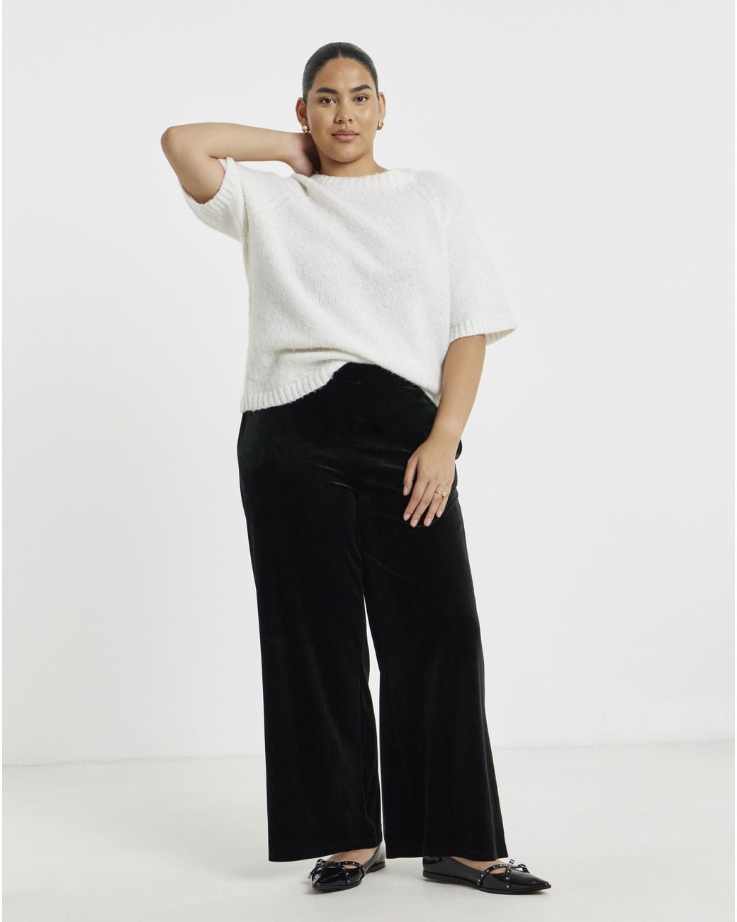 Simply Be Black Velour Wide Leg Trouser