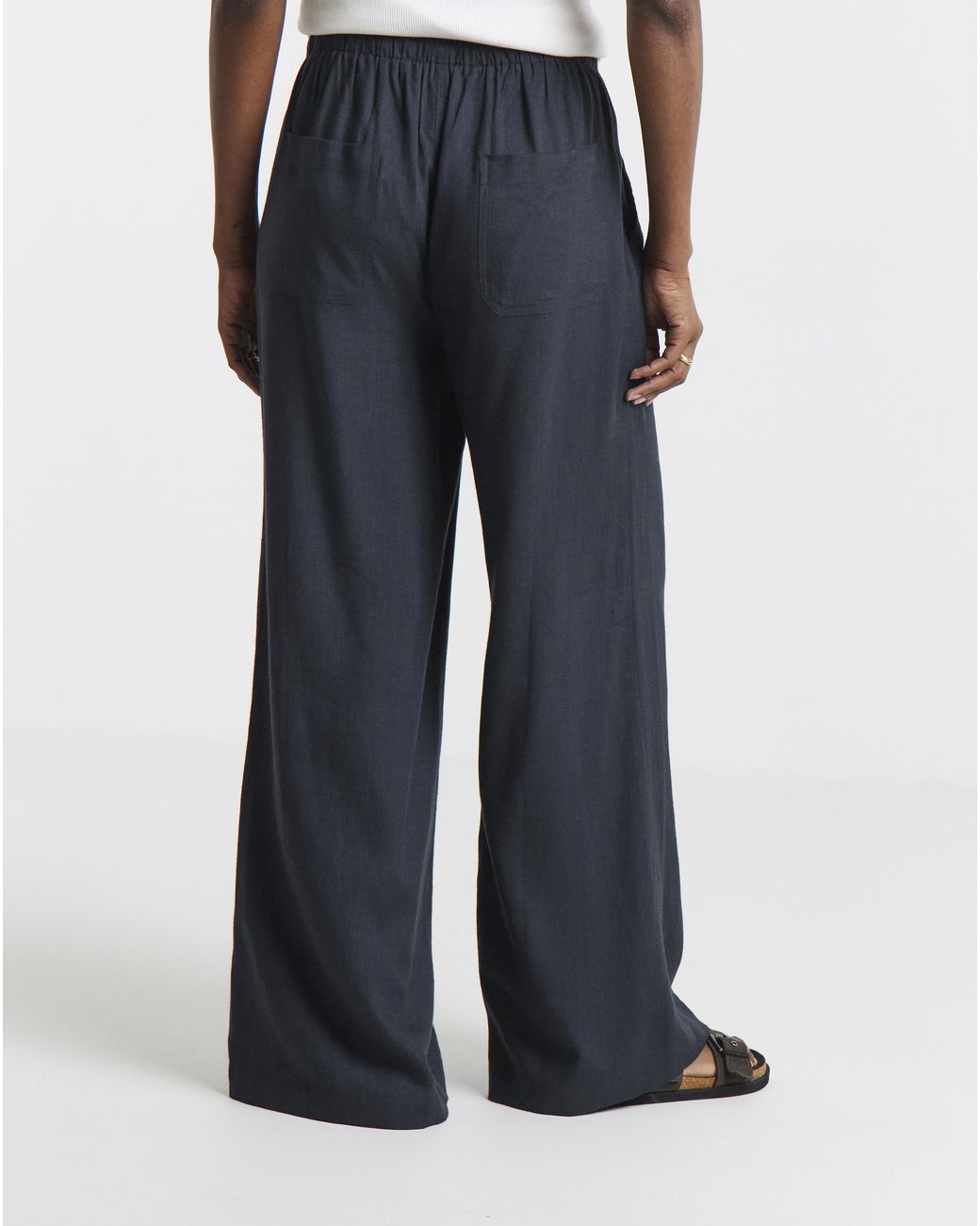 Simply Be Blue Tie Waist Wide Leg Linen Mix Trousers