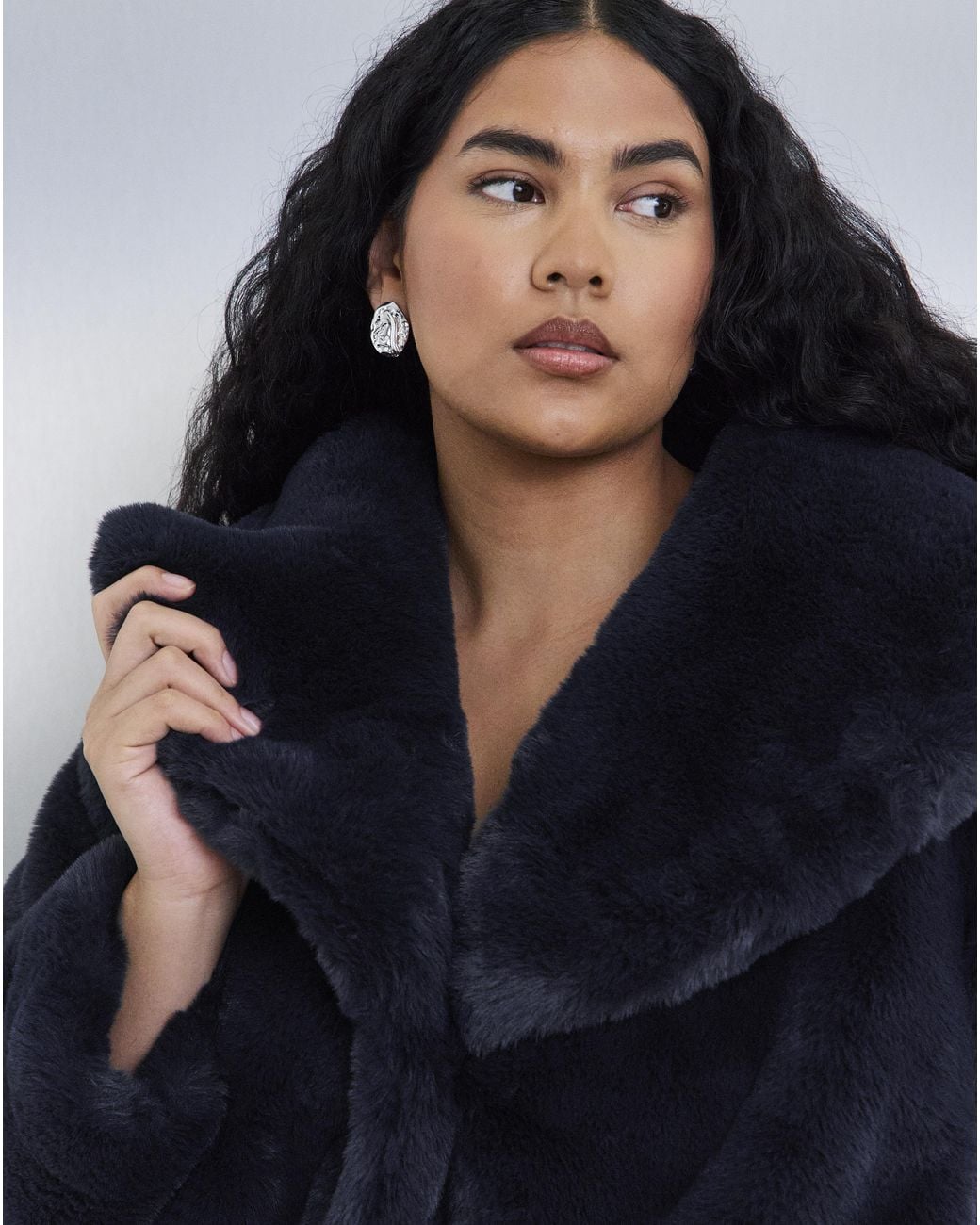 Simply Be Blue Shawl Collar Plush Faux Fur Coat