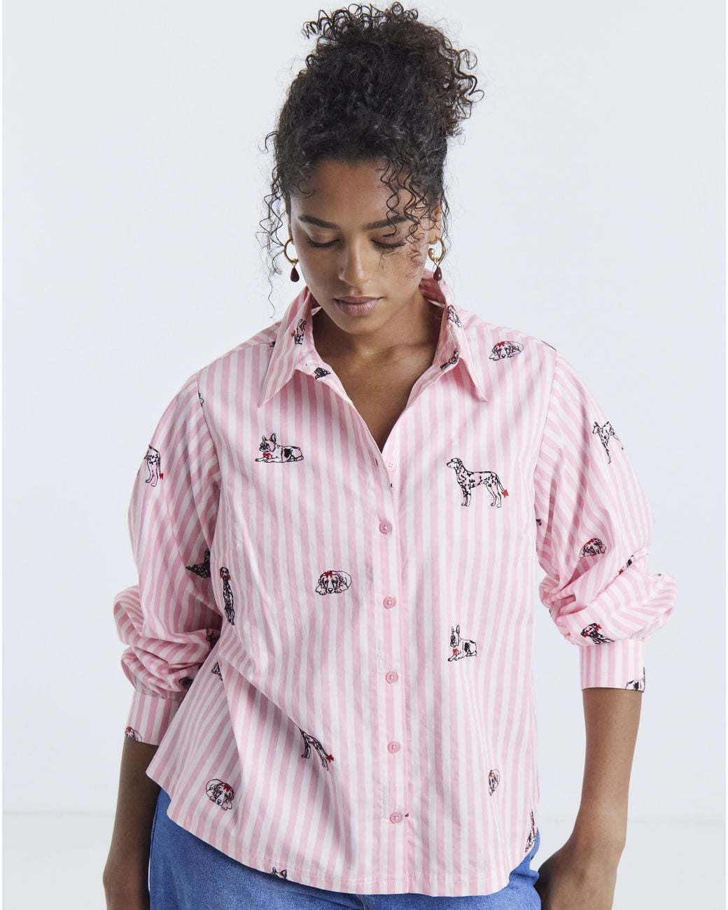 Simply Be Pink Dog Embroidery Shirt