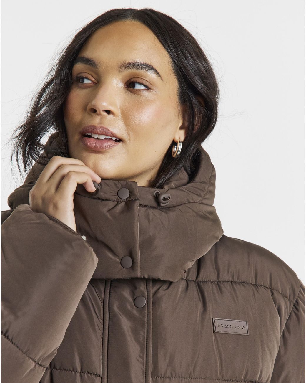 Gym King Brown Longline Quilted Puffer Coat