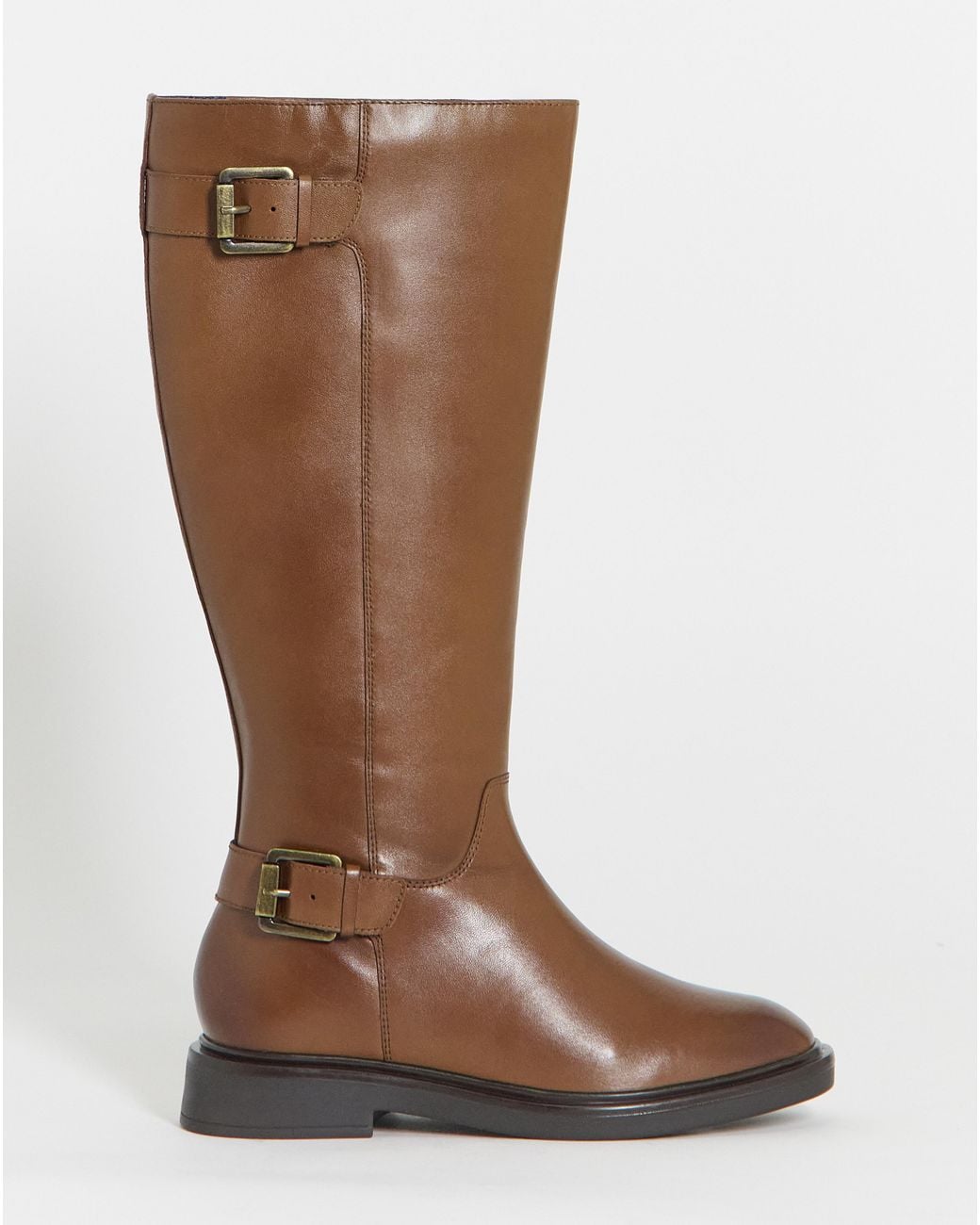 Simply Be Blue Leather Knee High Flat Boot Wide C