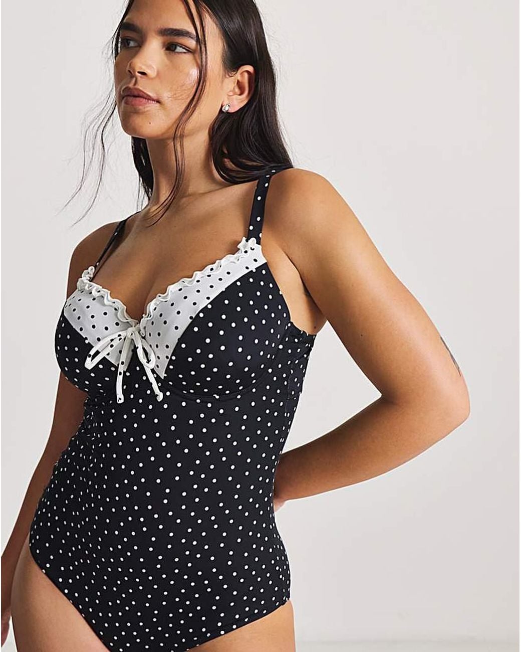 Figleaves Blue Spot Tie Front Underwired Swimsuit
