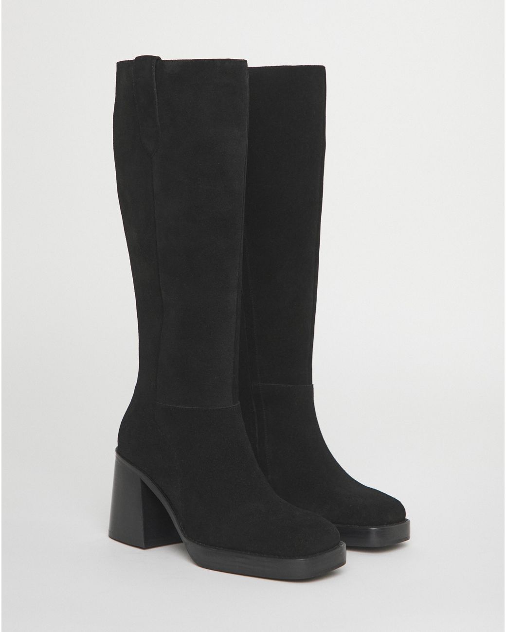 Simply Be Black Block Heel Knee High Boot Ex Wide Cp