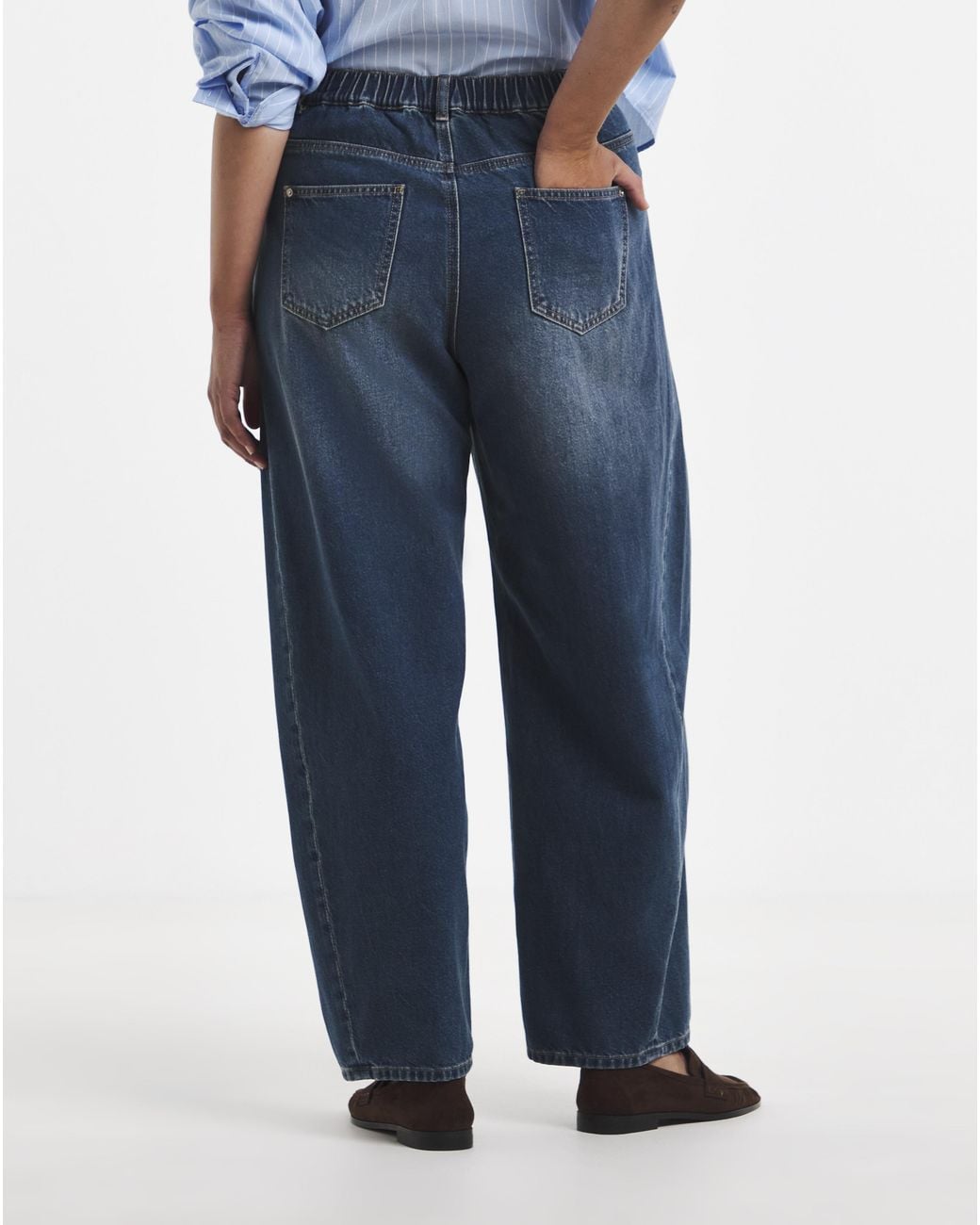 Simply Be Blue Tapered Barrel Leg Jeans