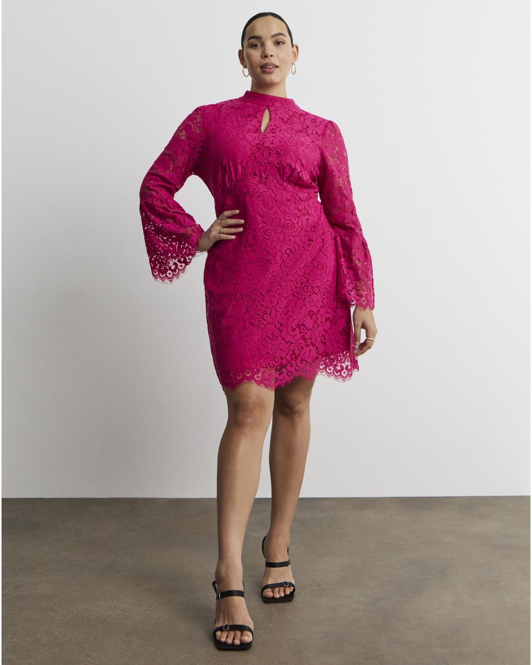 Joanna Hope Pink High Neck Lace Dress