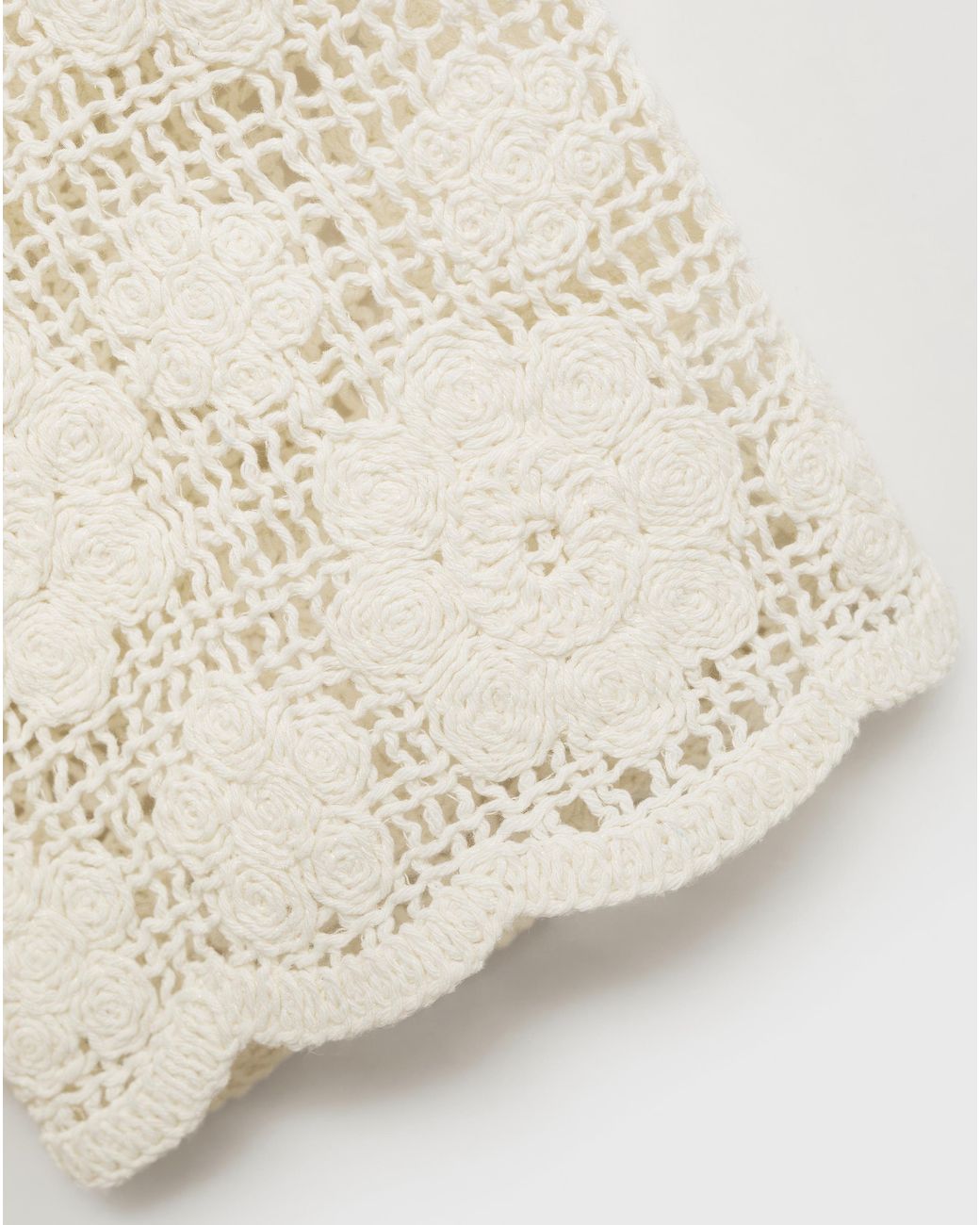 Mango White Crochet Sleeve Cotton T-Shirt